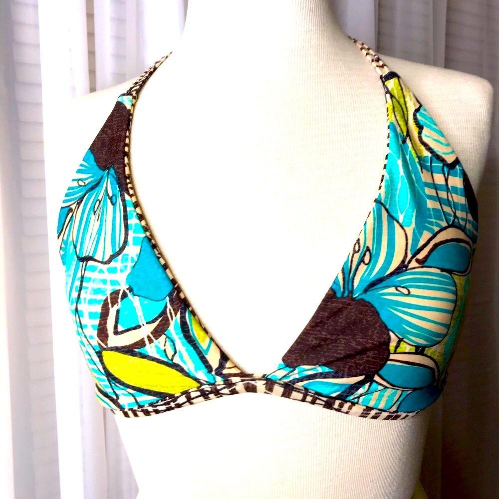 Reversible turquoise Art Deco padded bikini top L - Picture 12 of 13